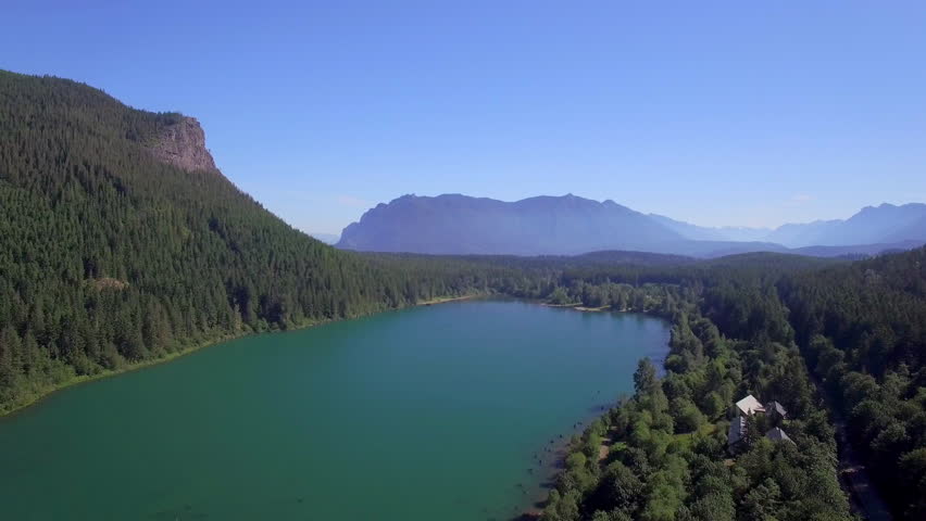 Aerial of Rattlesnake Lake Below Mountain Ledge with Mt Si in the Background