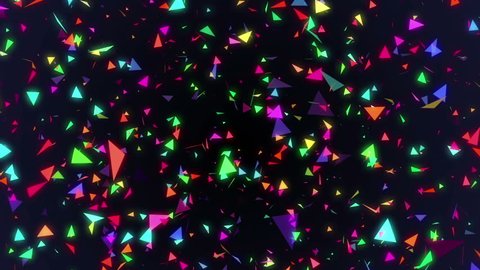 Seamless abstract animation geometric confetti triangle flying. Colorful triangle in polygon shape moving and curling background in 4k. Geometric triangle for music, dance, and concert concept.
