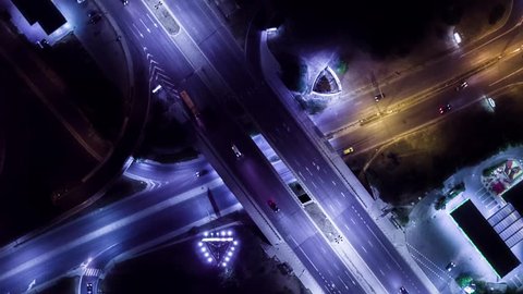 Aerial Footage Of Rush Hour Traffic On Busy Freeway At Night City Motion Modern Timelapse Car Los Angeles Metropolis Transportation Drone