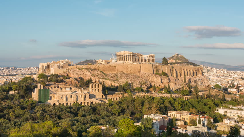 Time lapse of the Acropolis at sunset view from Filopappou hill