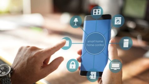 Smart Home Device - House automation home Control concept on a smartphone with smarthome app