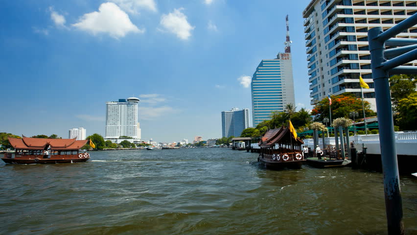 BANGKOK - APRIL 8, 2012: Motion Timelapse - View from Taxi Boat on Chao Phraya