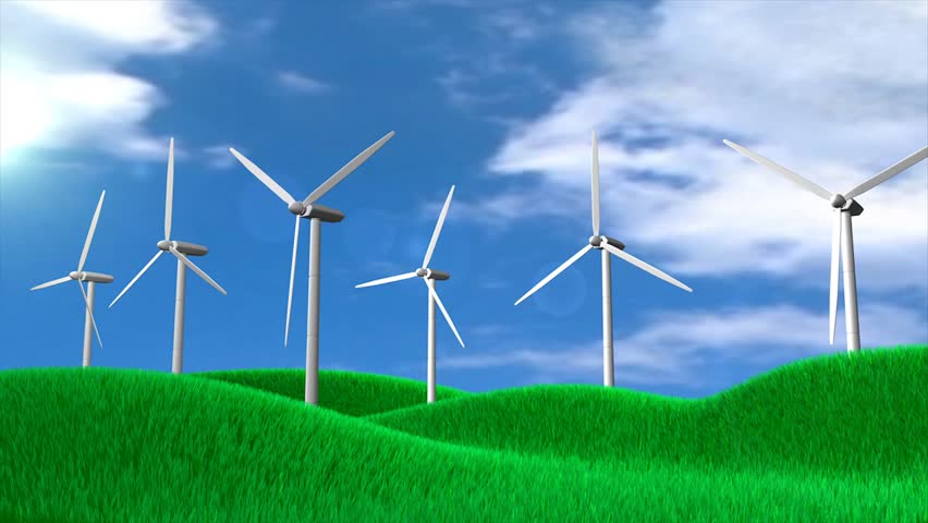 conceptual animation windturbine field.

