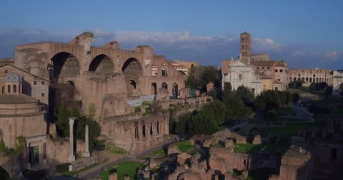 Colosseum, Rome, 2016 Italy. Aerial Roman Coliseum on sunrise 4k