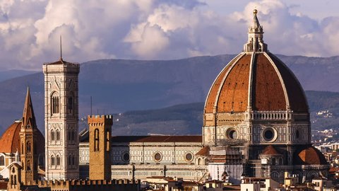 Beautiful views of Florence and Cathedral Santa Maria del Fiore, evening, Florence, Italy. Timelapse. Evening. Zoom.