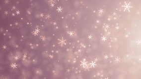 Soft beautiful pink backgrounds.Moving gloss particles on pink background loop. Winter theme Christmas background with snowflakes.