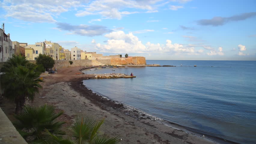 Seascape view of Trapani on Mediterranean sea, Sicily. Italy.
