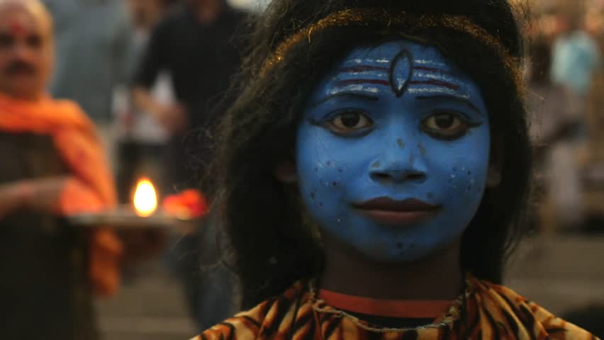 Children painted near Raj Ghat in Varanasi, India