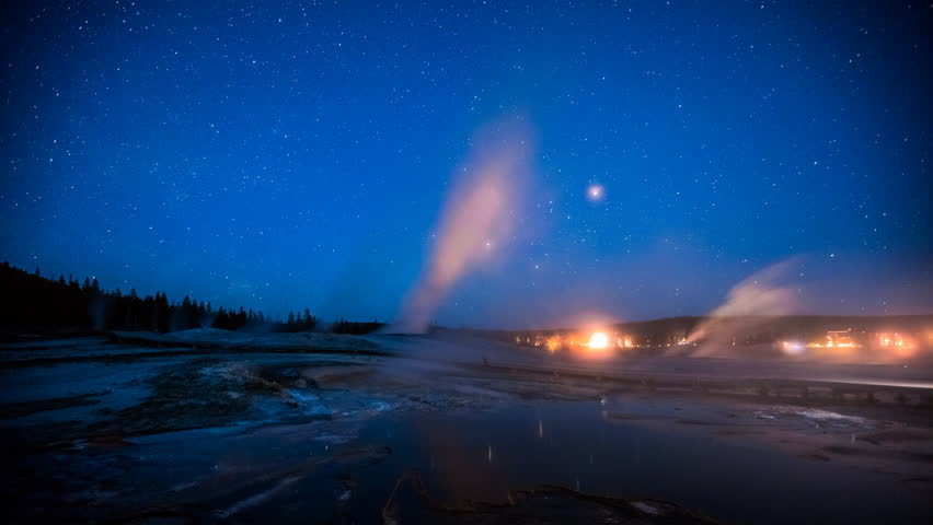 Old Faithful Yellowstone National Park Night Stars