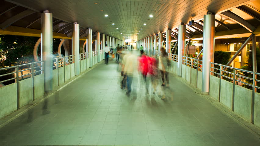 Motion Timelapse - Pedestrians in Skytrain walkway