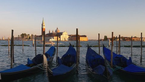 sunset venice san marco square palazzo ducale bay gondola parking panorama 4k italy