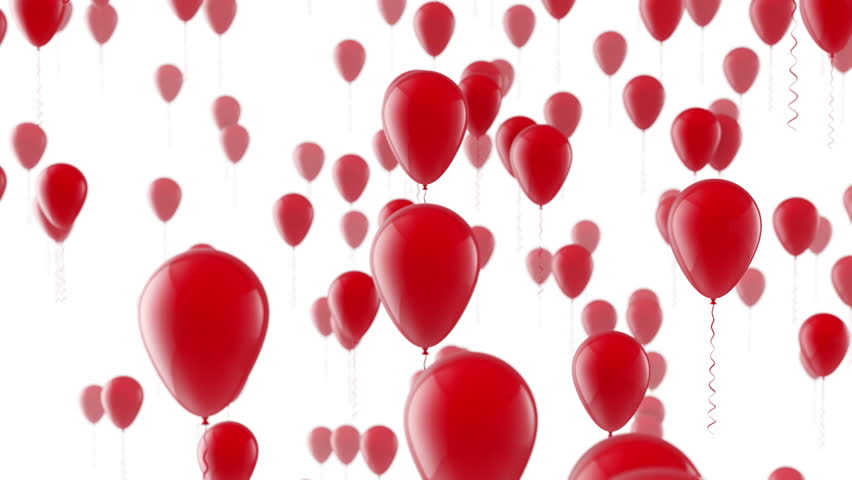 red balloons flying up 3d render Stock Footage Video (100% Royalty 