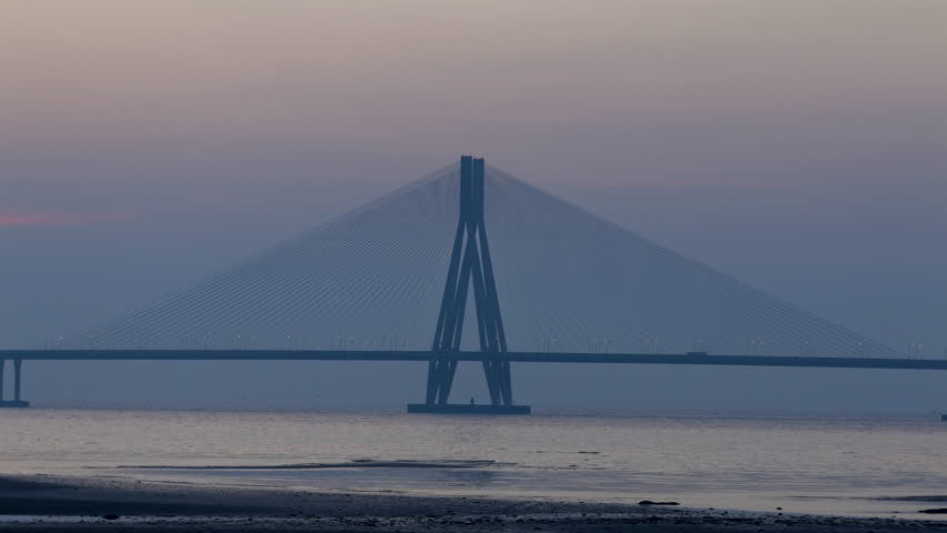 4k Time lapse footage  of Bandra Worli sea link also known as Rajiv Gandhi Sea link, after Sunset, Mumbai, India.