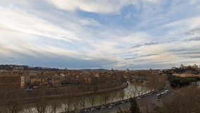 View of the Tiber, Ponte Palatino SunSet Rome, Italy timelapse.