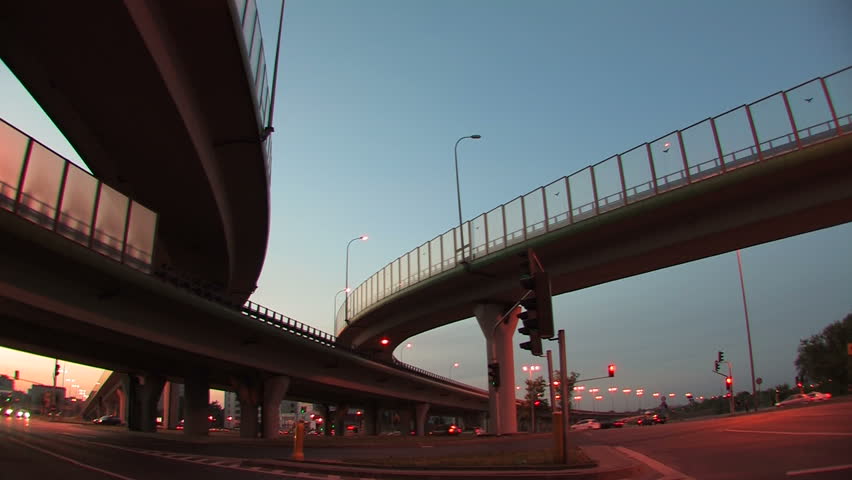 Road interchange in the evening