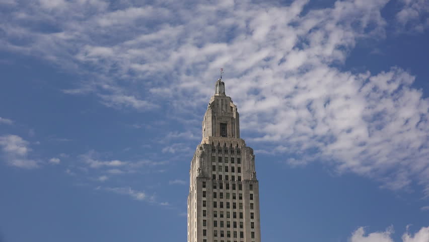 Louisiana State Capitol Building against sky at in Baton Rouge, tilt down