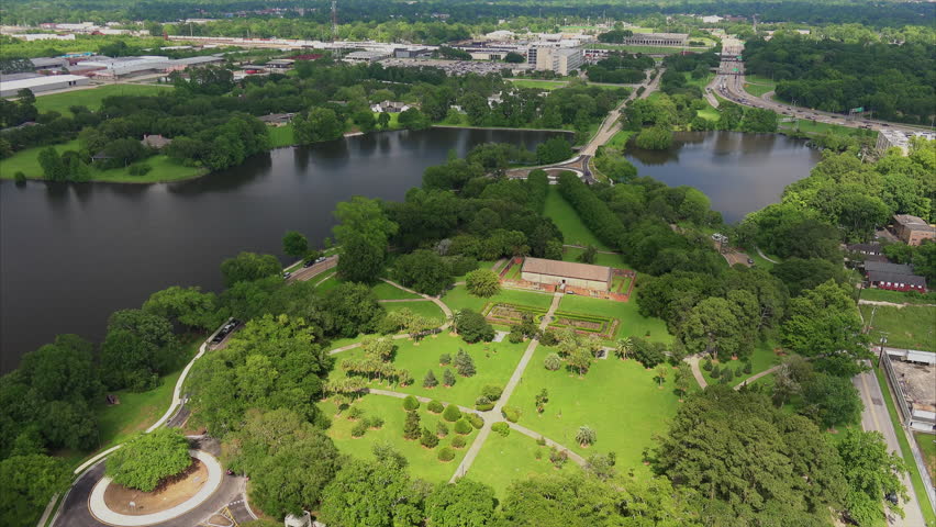 Aerial view of the grounds and Old Arsenal Powder Magazine at the Louisiana State Capitol in Baton Rouge