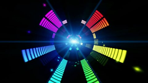 Led Colorful Fractal dance floor several shining Sound waves loop Dance lines  light Rainbow spectrum color Disco dancing electronic music background Circle audio equalizer Floodligh bulb spectrum box
