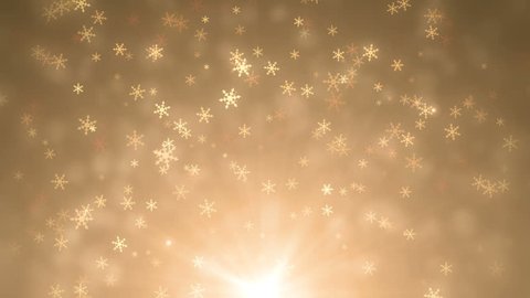 Soft beautiful gold backgrounds. Moving golden gloss particles on background loop. Winter theme Christmas background with snowflakes.