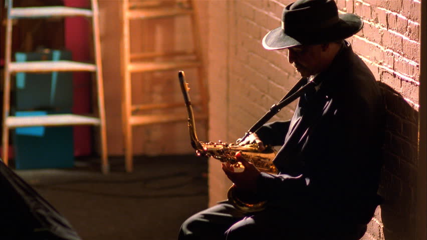 Blues musician playing saxophone