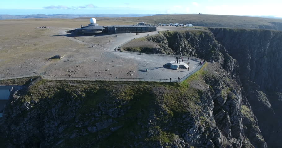 Flying around the North Cape globe monument