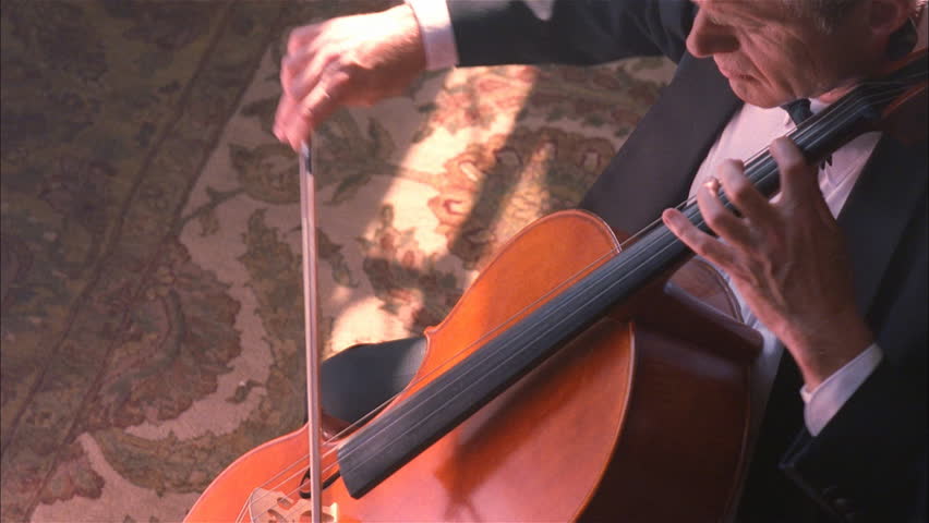 High angle on cellist