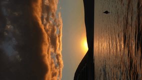 Vertical video: neo format. Huge ocean liner crossing the bay. Montenegro, Adriatic sea, Tivat. Establishing Shot, Long shot, Vertical shot.