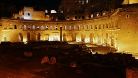 Ruins of Trajan's Market, Night Rome, Italy.