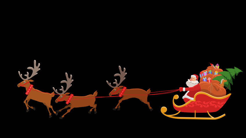 Cartoon Santa Riding On Sleigh with Alpha