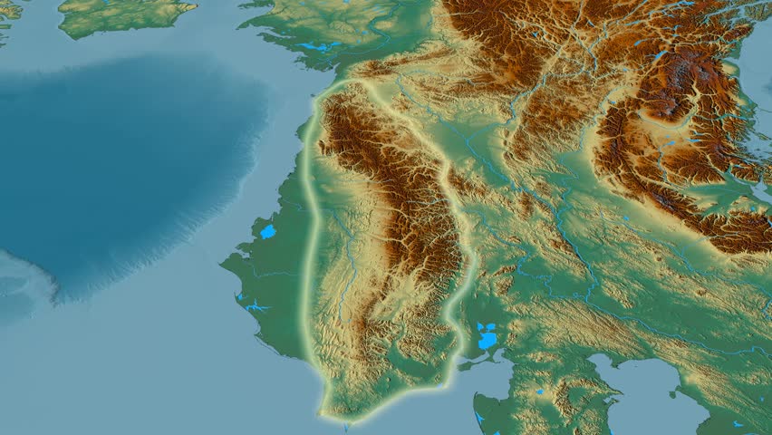 Revolution around Brooks mountain range - glowed. Relief map. High resolution ASTER GDEM data textured