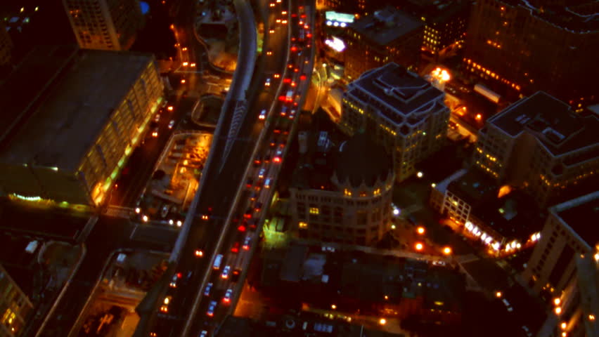 Boston, MA - CIRCA 2003 - Aerial view of highway traffic in Boston