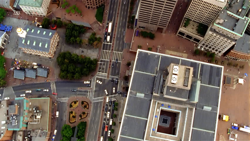 Boston, MA - CIRCA 2003 - Daytime aerial view of downtown Boston