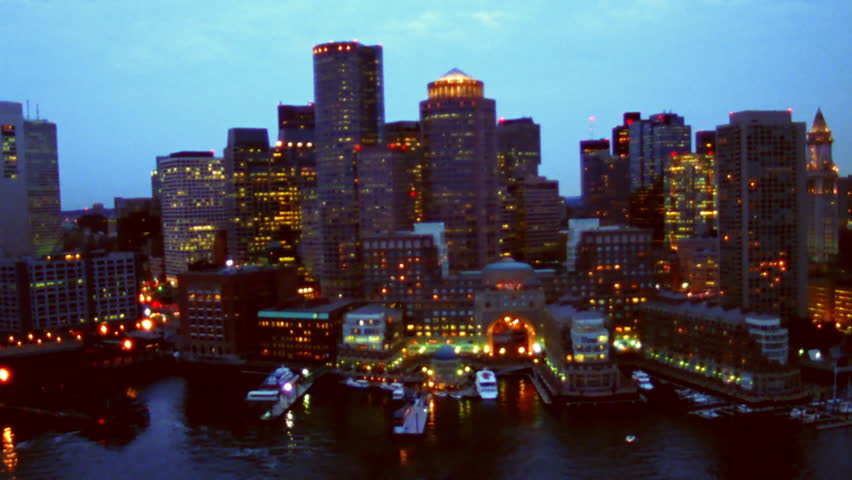 Boston, MA - CIRCA 2003 - Aerial view of Boston's waterfront (blurry in HD)