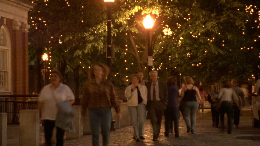 BOSTON, MA - CIRCA 2001 - Timelapse of nighttime pedestrian walkway