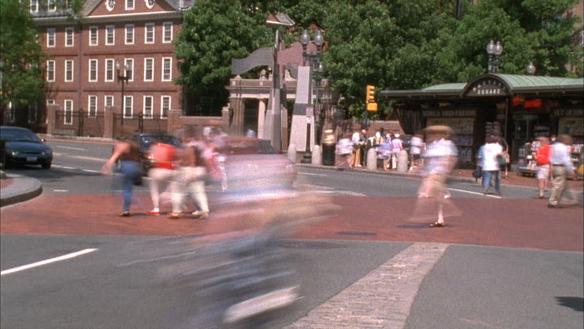Harvard Square, MA - CIRCA 2001 - Timelapse of traffic at Harvard Square