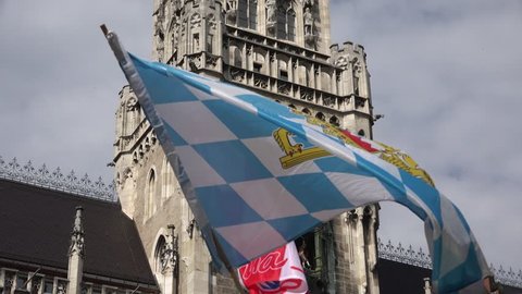 MUNICH - GERMANY, JULY 13, 2014, 4K Bavarian flag wave in front of New Town Hall by day