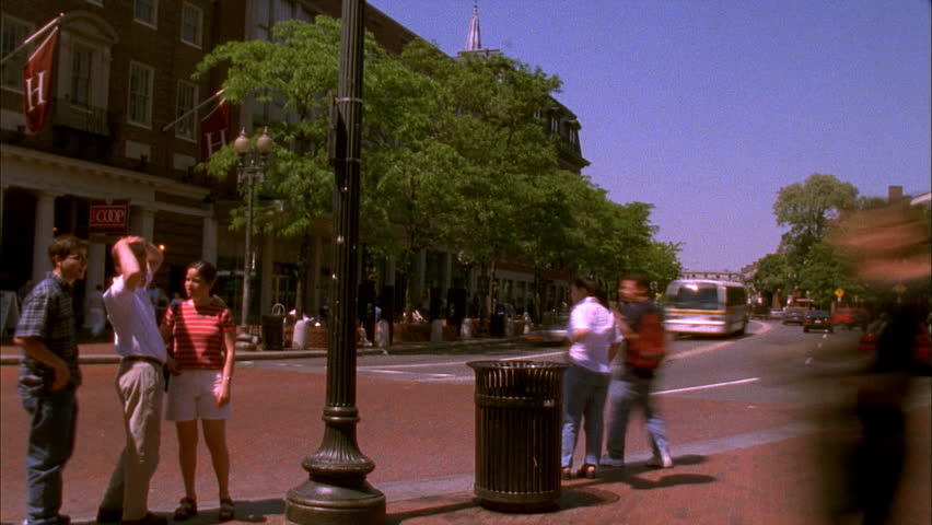 Harvard Square, MA - CIRCA 2001 - Timelapse of traffic and pedestrians at