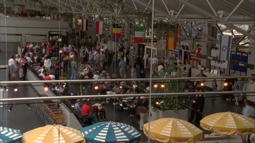 BOSTON, MA - CIRCA 2001 - Crowded airport terminal