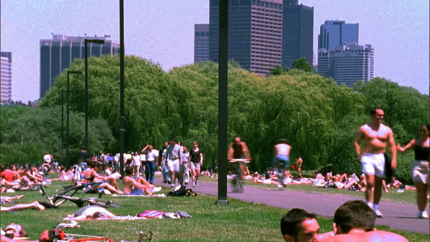 Boston, MA - CIRCA 2001 - Timelapse of people resting in park