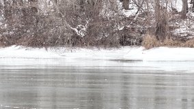Panning over over frozen lake. 4K