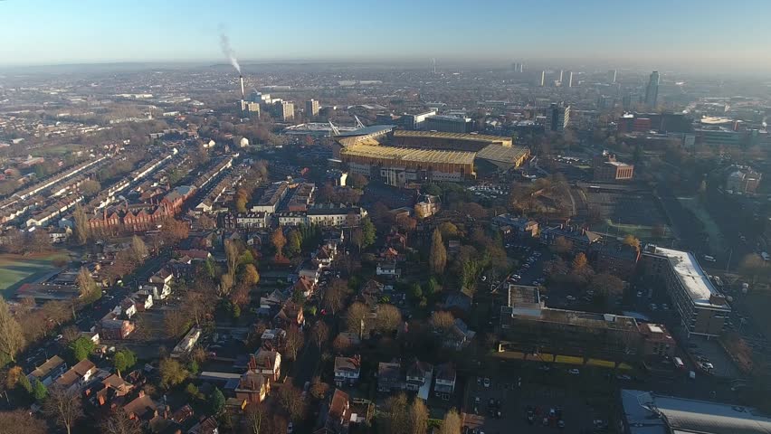 Static aerial view of Wolverhampton city centre, UK.