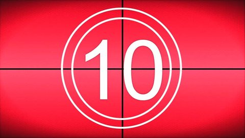 Countdown from 10 - 1 Red revolving textured background, clean futuristic look with white text and Beeping tones.