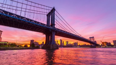 New York City time lapse from below the Manhattan Bridge. Video Stok