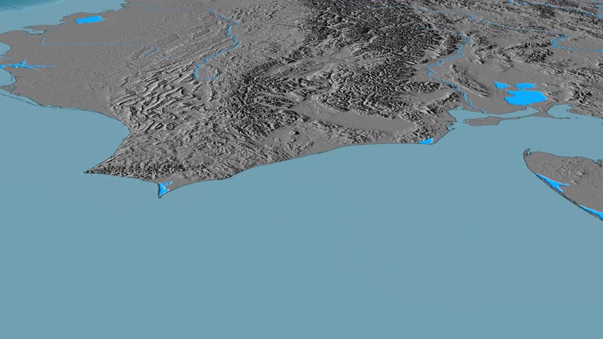 Glide over Brooks mountain range - masks. Elevation map. High resolution ASTER GDEM data textured
