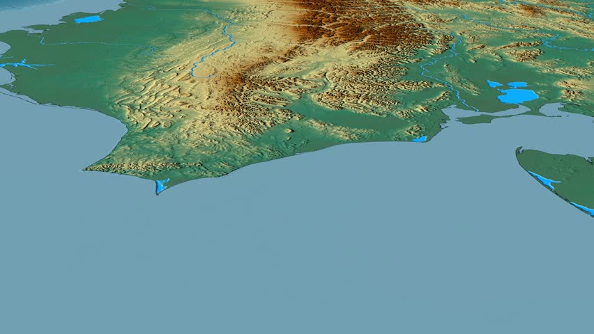 Glide over Brooks mountain range - masks. Relief map. High resolution ASTER GDEM data textured