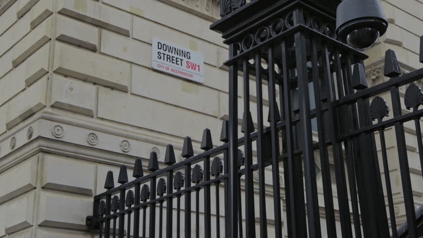 A walking shot of the downing street road sign, London, England, uk Royalty-Free Stock Footage #21947632