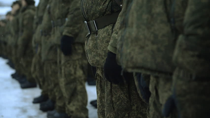 Russian army. Soldiers in formation on the parade ground 