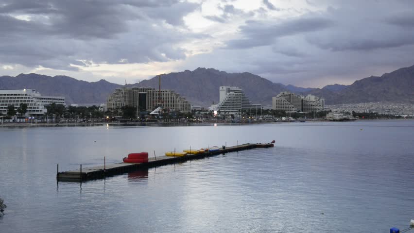 EILAT, ISRAEL - DECEMBER 04, 2016:  view on central public beach of Eilat city - famous resort in Israel