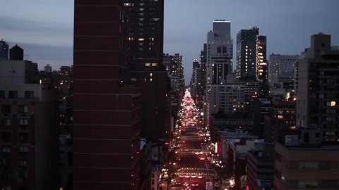 NYC new york city night skyline street aerial view
