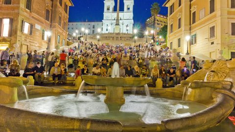 ROME, ITALTY - SEPTEMBER 2016: city famous night illumination spanish steps fountain panorama 4k time lapse circa september 2016 rome, italy.